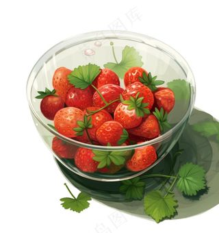 草莓碗卡通插画免抠