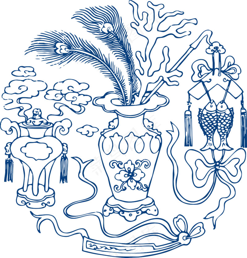 古代青花瓷图案花纹中国风图案祥云纹理传统图腾矢量AI设计免扣素材