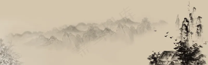 中式水墨PSD分层古风banner模板81psd模版下载