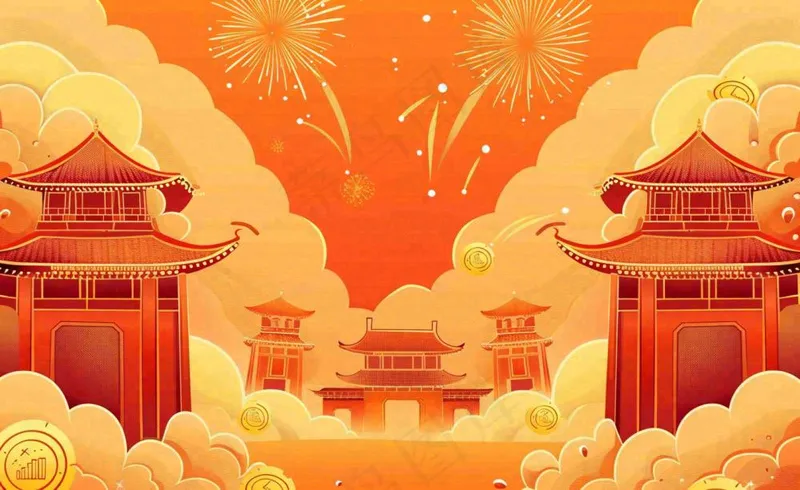 国潮风红色祖国欢庆国庆新年插画背景(1408x864)