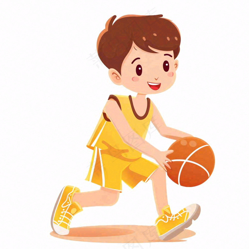 打篮球运动男孩少年卡通插画免抠