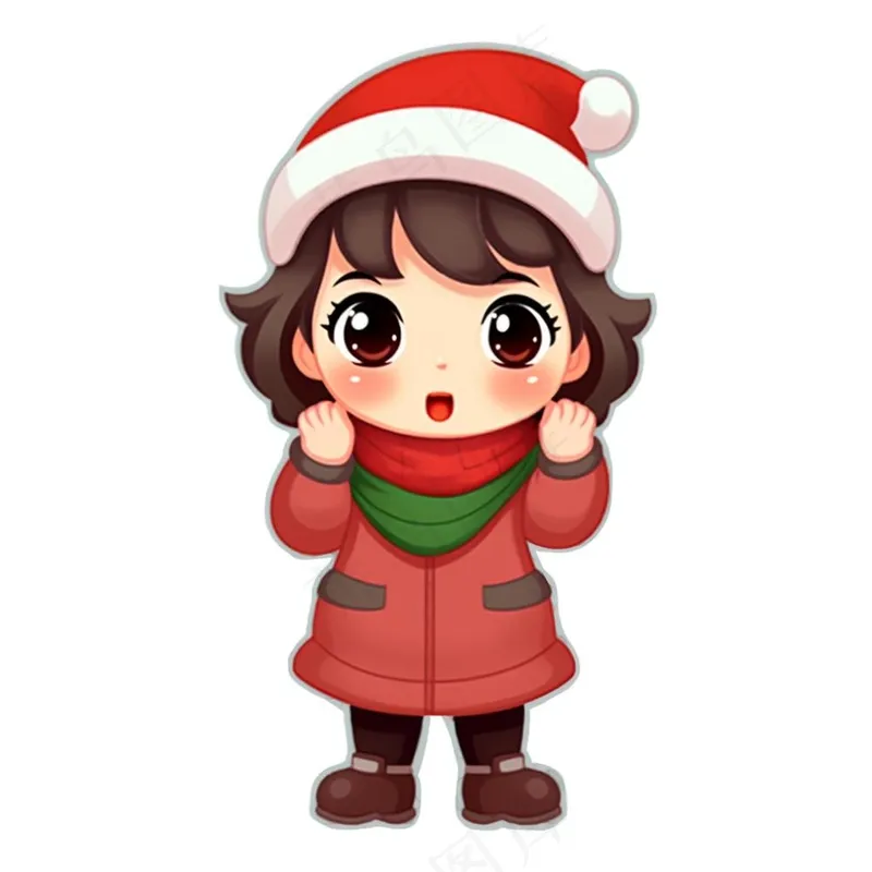 冬天穿棉袄女孩可爱卡通插画免抠(1024x1024)