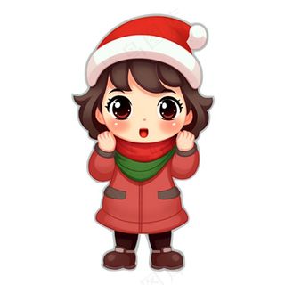 冬天穿棉袄女孩可爱卡通插画免抠