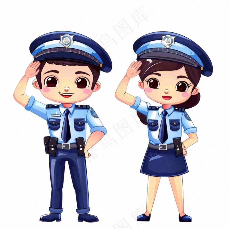 警察敬礼公职人员卡通人物插画免抠(1024x1024)