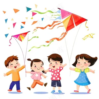 放风筝的孩子欢乐童年卡通插画免抠