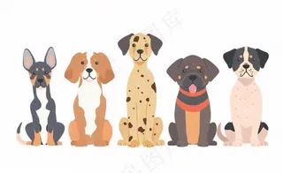 小狗宠物狗做成一排卡通插画免抠