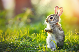 春天草地里的兔子阳光摄影图