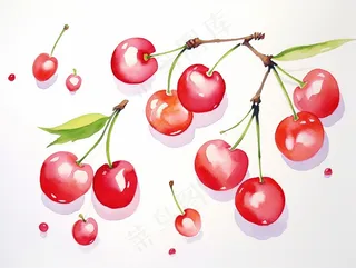 樱桃车厘子水果水彩画卡通壁纸