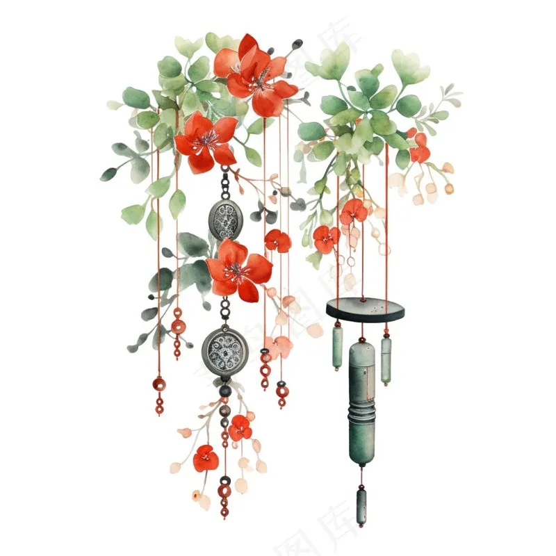 风铃植物鲜花卡通水彩插画免抠(1024x1024)