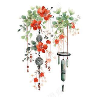 风铃植物鲜花卡通水彩插画免抠