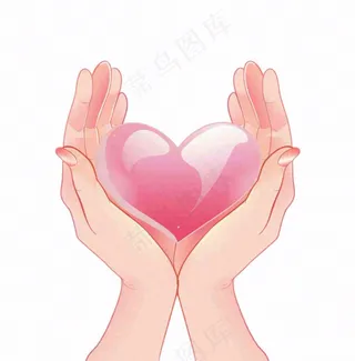 手捧着爱心粉色卡通插画免抠