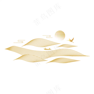 山水波浪祥云中式国风线条24免扣素材