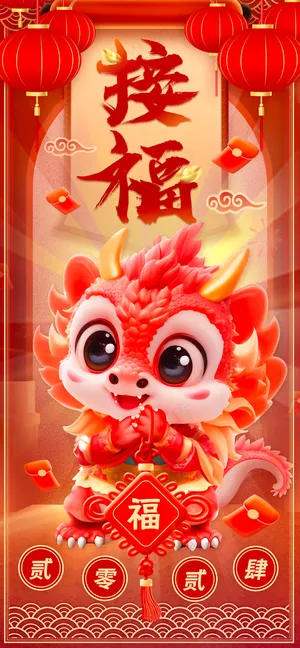 新春接福新年春节龙年海报