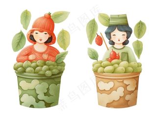 卡通奶茶杯人物插画免抠