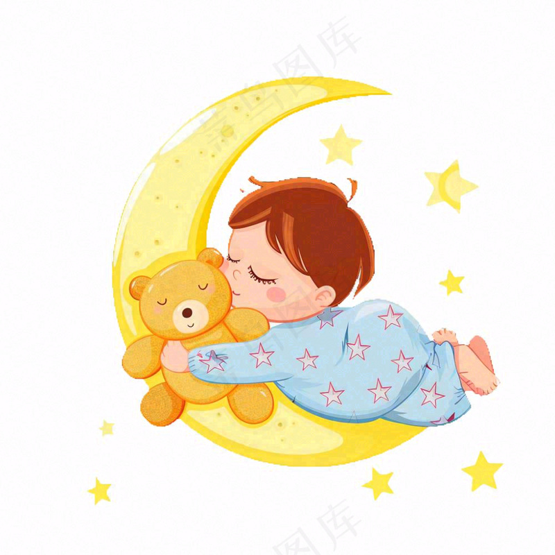 睡在月亮上的小孩微笑世界睡眠日睡觉天气卡通插画免抠(1024x1024)