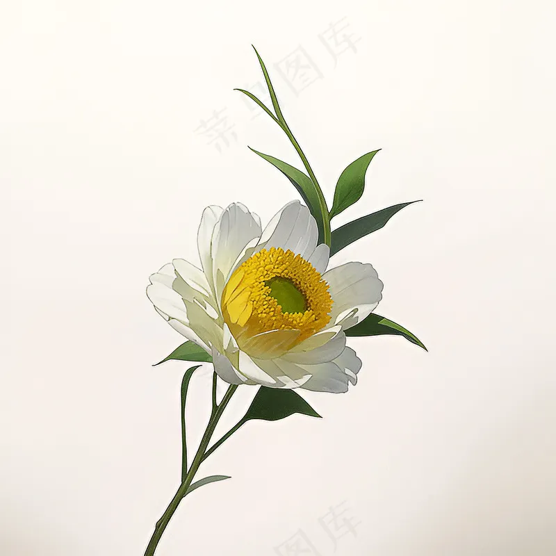 白色黄色手绘新中式风格花植物3