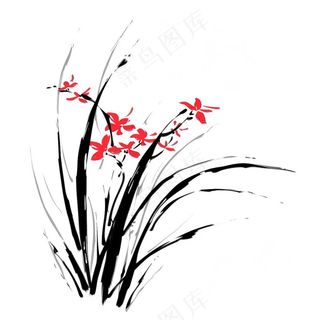 兰花水墨画中国风彩绘插画免抠