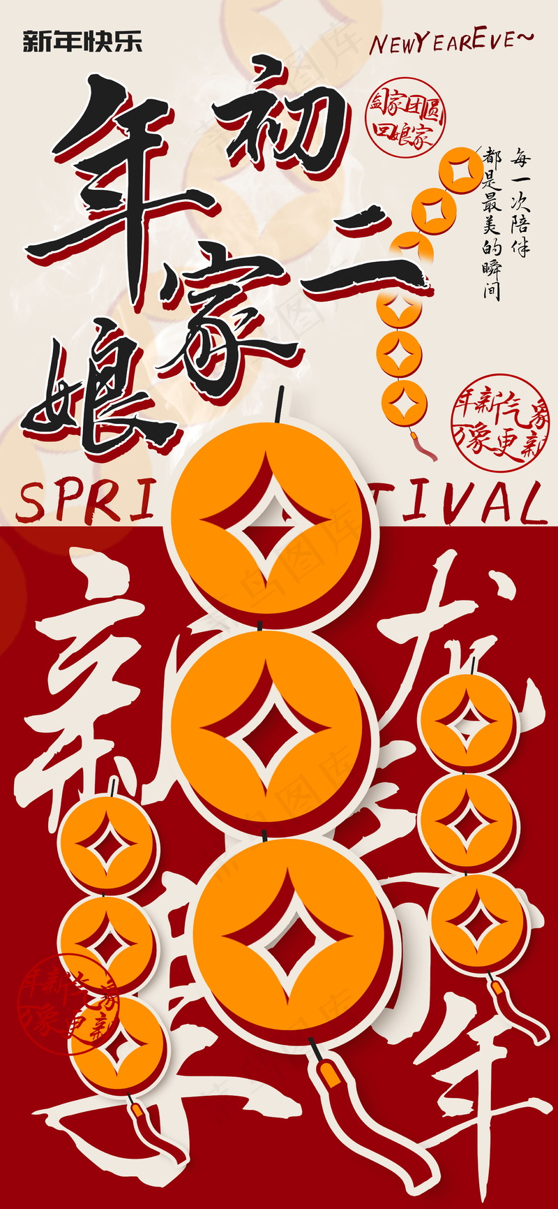 新年初二回娘家团圆海报psd模版下载