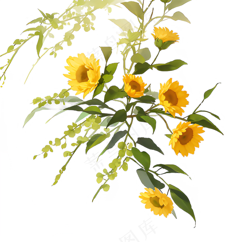 黄色 唯美 手绘 免抠 PNG 花 植物 素材10