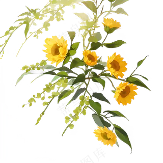 黄色 唯美 手绘 免抠 PNG 花 植物 素材10