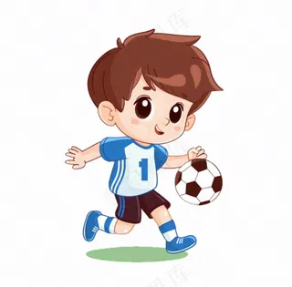 踢足球小运动员卡通插画免抠