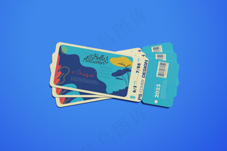 蓝色背景长方形可撕门票样机1