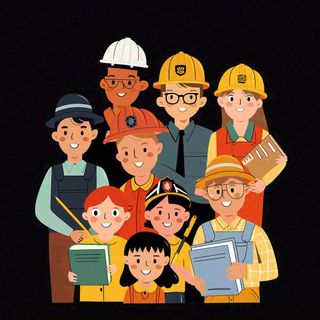 劳动人民工人五一劳动节任务元素插画黑色背景