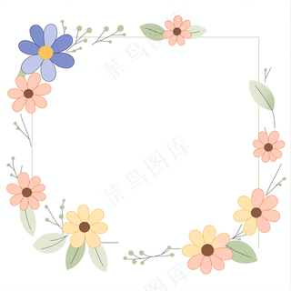 彩色花环 花框 清新可爱淡雅扁平风