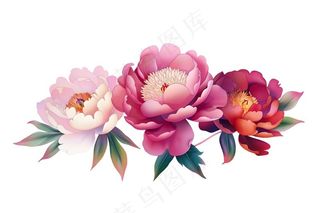 牡丹鲜花植物插画免抠
