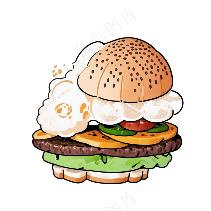 汉堡多层简约插画清新可爱食物