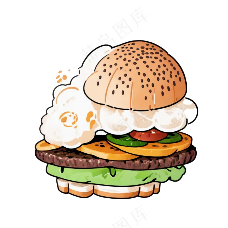 汉堡多层简约插画清新可爱食物