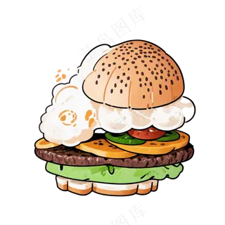 汉堡多层简约插画清新可爱食物