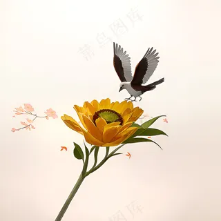 白色黄色手绘新中式风格花植物102 白色黄色手绘新中式风格花植物102
