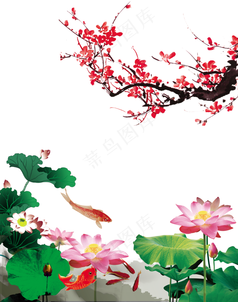 古风古典复古水墨墨迹鲤鱼锦鲤金鱼鱼类PNG免扣透明美工