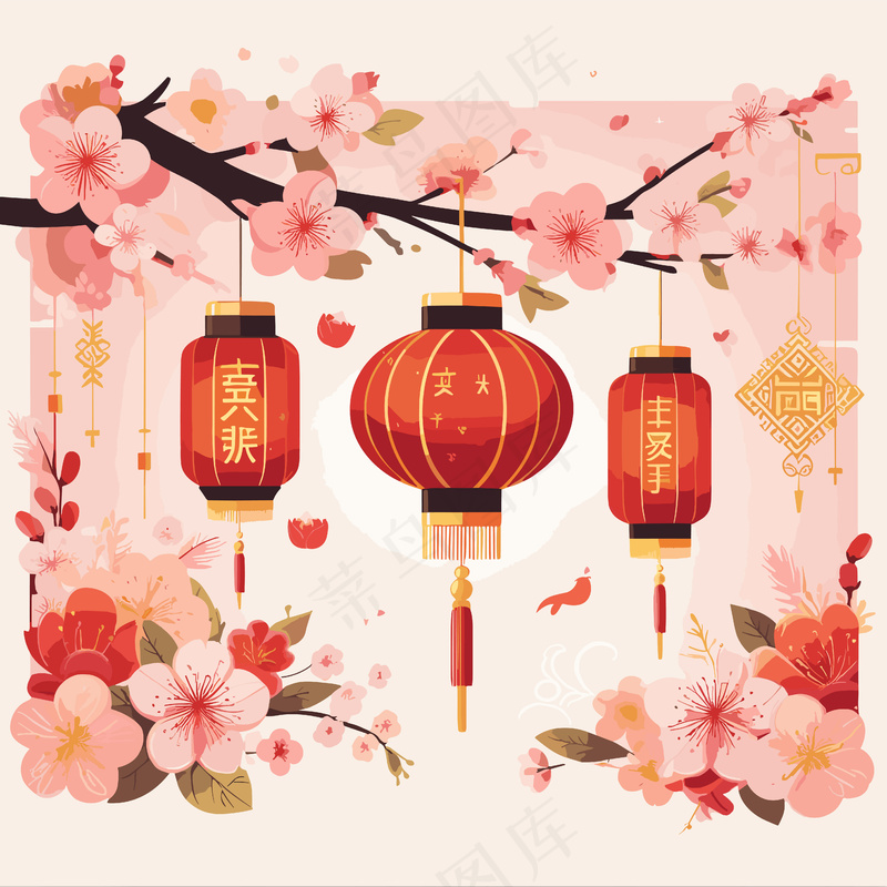 新年新春插画ai矢量模版下载
