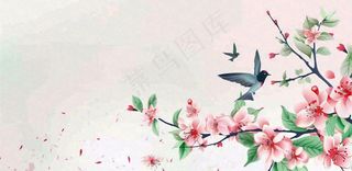 手绘中国风古风春天桃花燕子插画海报背景