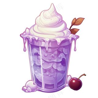 香芋奶油奶茶车厘子夏日清凉饮品卡通手绘插画免抠