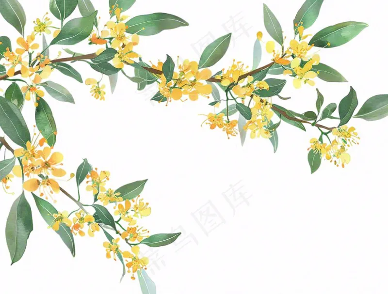 金秋桂花黄花树枝卡通插画免抠(1264x960)