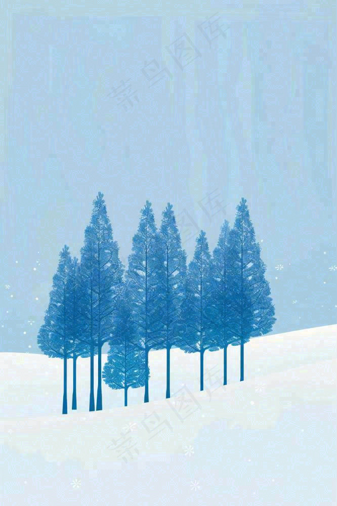 冬天白雪下森林松树立冬冬至寒冷插画背景(896x1344)