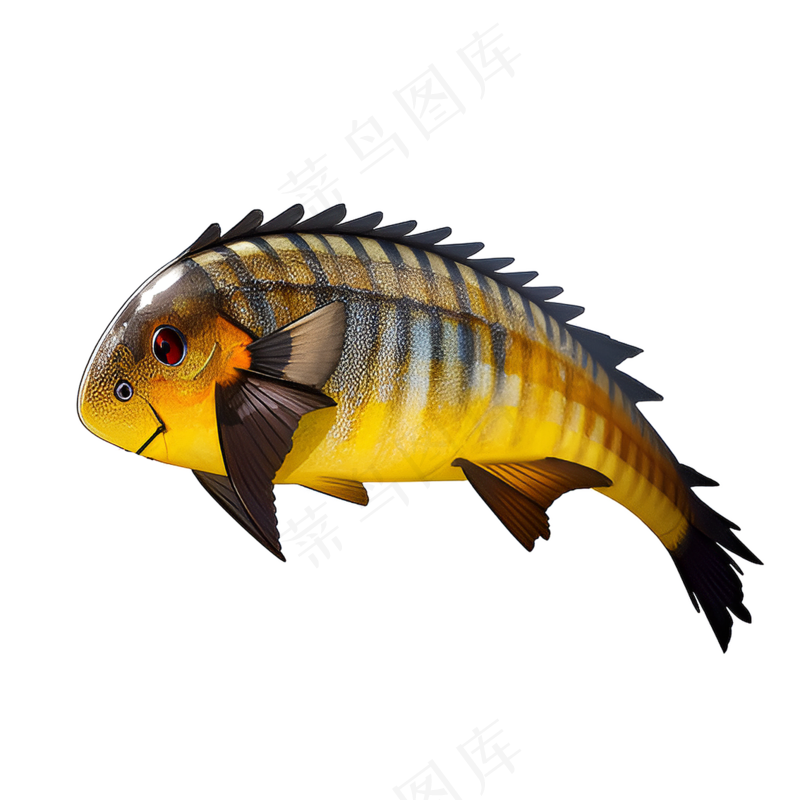 黄色卡通手绘鱼免抠素材33