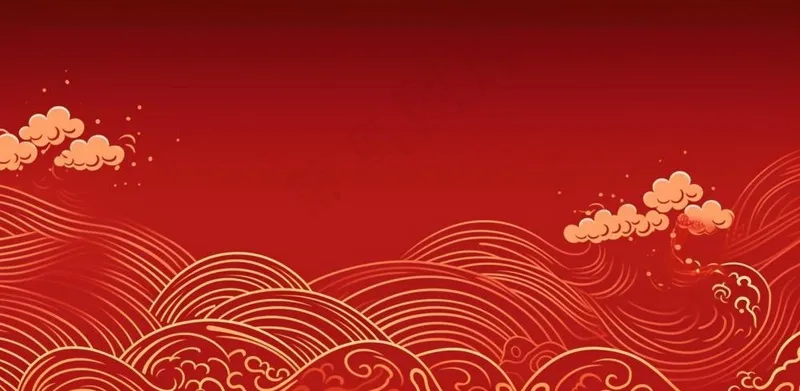 大红色复古简约古风海浪纹边角框金复古底纹背景(1568x768)