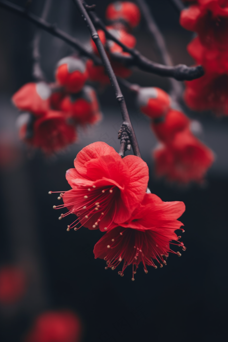 鲜红的花朵鲜艳美丽黑暗背景摄影图(2688x4032)