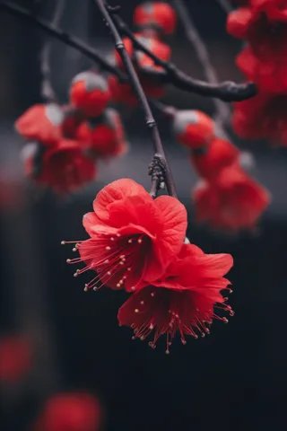 鲜红的花朵鲜艳美丽黑暗背景摄影图