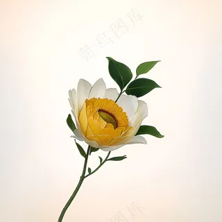 白色黄色手绘新中式风格花植物65