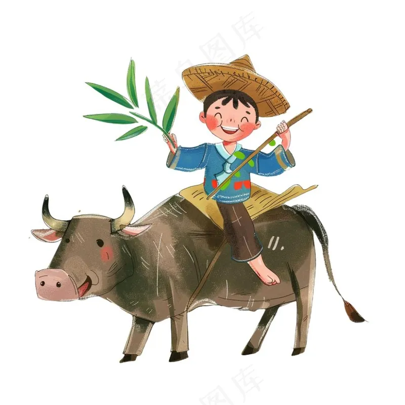 牧童人清明春分插画免抠(1024x1024)