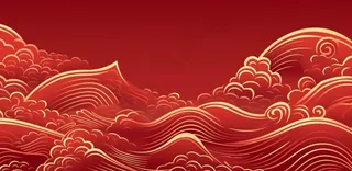 大红色复古简约古风海浪纹边角框金复古底纹背景