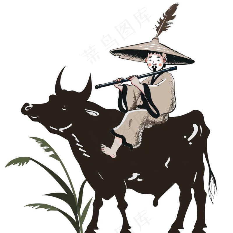 牧童人清明春分插画免抠(1024x1024)