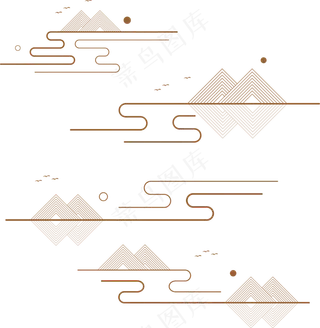 山水波浪祥云中式国风线条37免扣素材