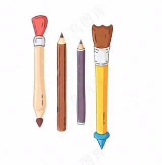 铅笔钢笔学习工具文具卡通插画免抠