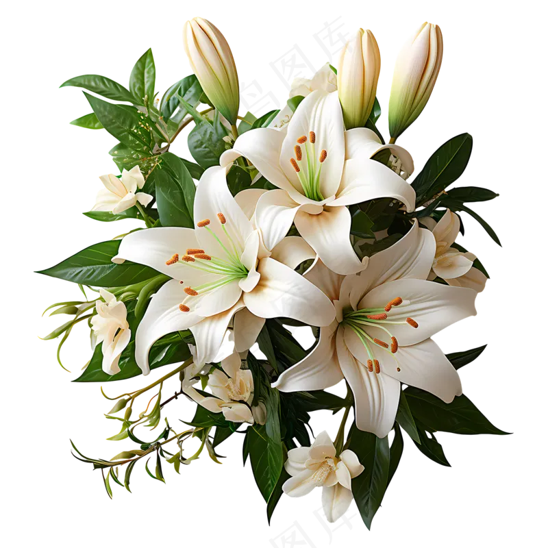 复古的插画百合花束